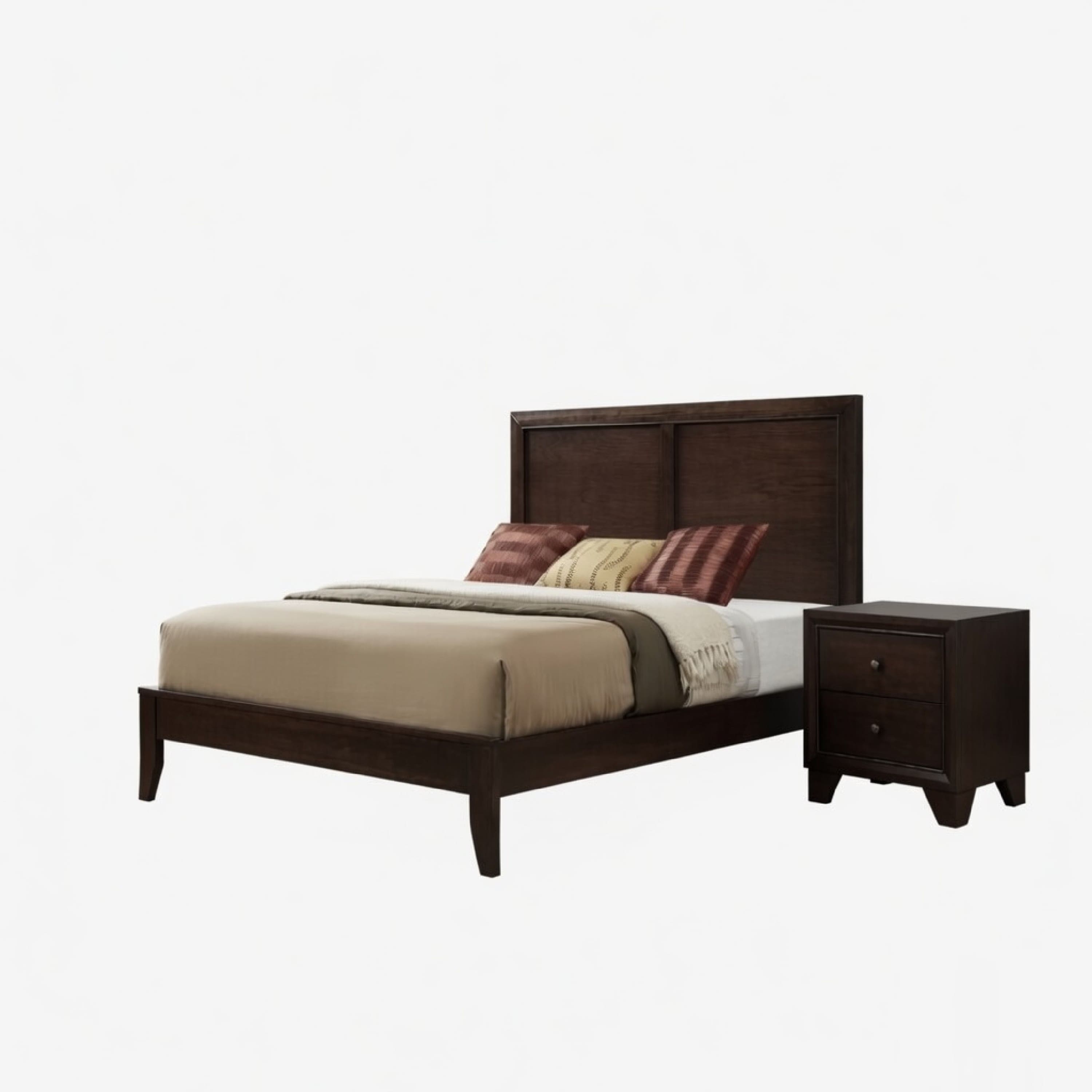 Manhattan Lane - Queen Size Bedroom Set, Finish, 2-Piece Set with Bed and Nightstand - Brown