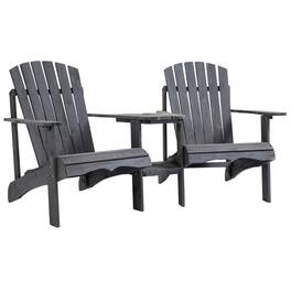 Resenkos - Outdoor Adirondack Lounge Chair with Corner Table, Umbrella Hole, Reclining Bench for Patio - Deep Gray