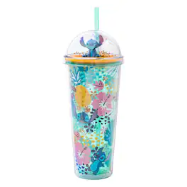 Silver Buffalo - Disney Lilo & Stitch Aloha 24oz Dome Top Travel Tumbler With Straw - Blue