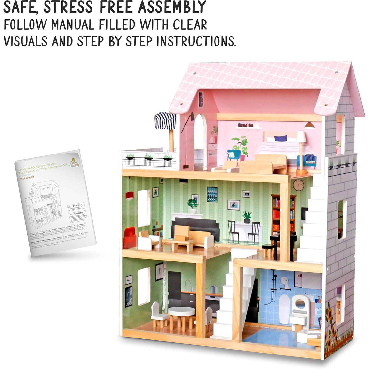SAFE, STRESS FREE ASSEMBLY  
FOLLOW MANUAL FILLED WITH CLEAR VISUALS AND STEP BY STEP INSTRUCTIONS.