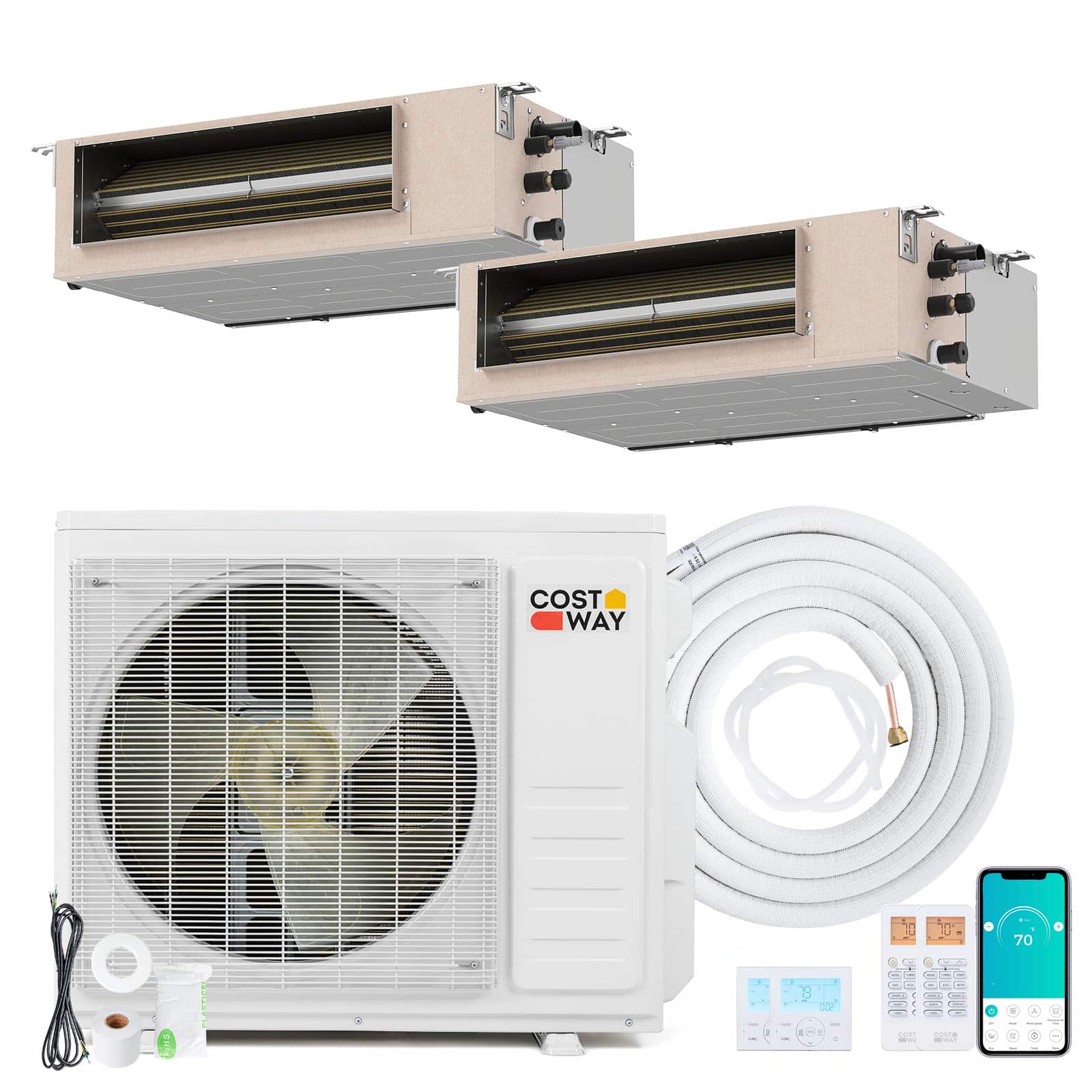 Costway - X-Pro 18000 BTU 2 Zone 9K + 12K Concealed Ducted Mini Split AC, 24 SEER2, WiFi Enabled - White price history on PriceWatchPro