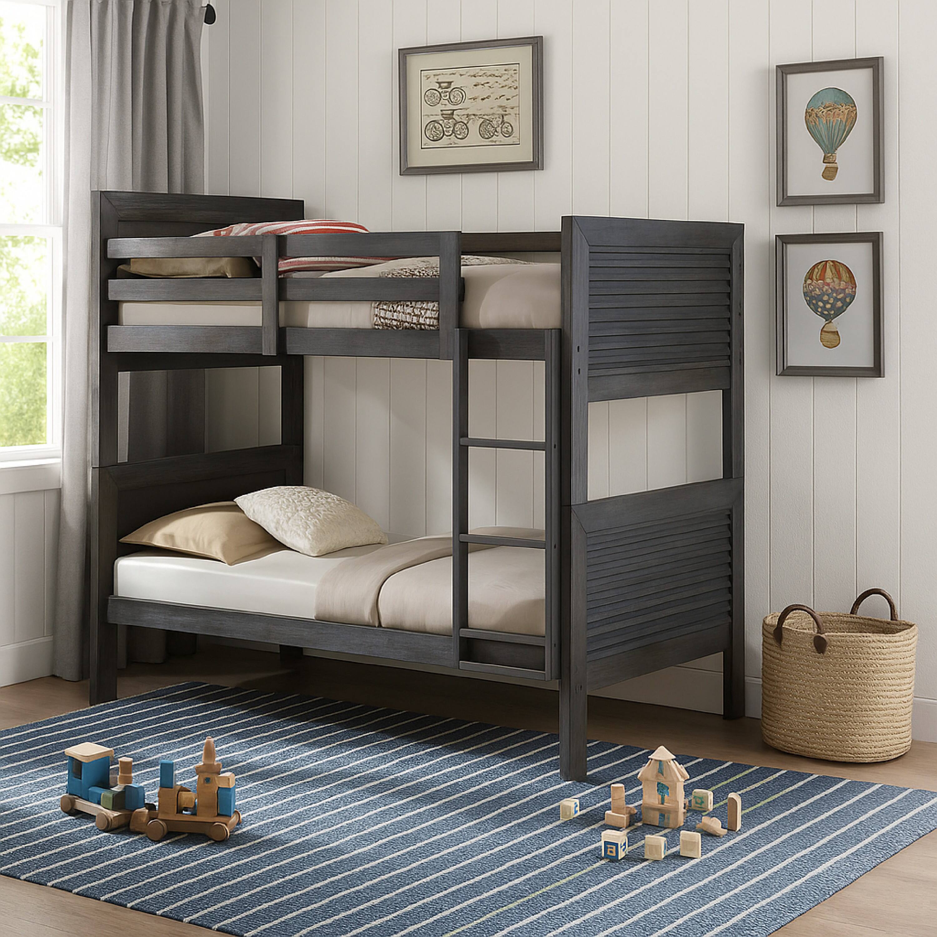 Alt View 5. Manhattan Lane - Wexo Twin over Twin Bunk Bed, Charcoal Brown Slat Design and Ladder - Charcoal Brown.
