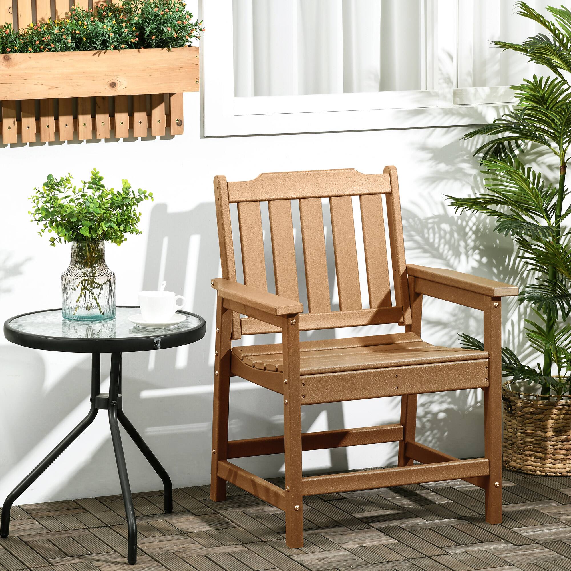 Alt View 1. Outsunny - Patio Chair with Armrests, Slatted Back Armchair - Brown.