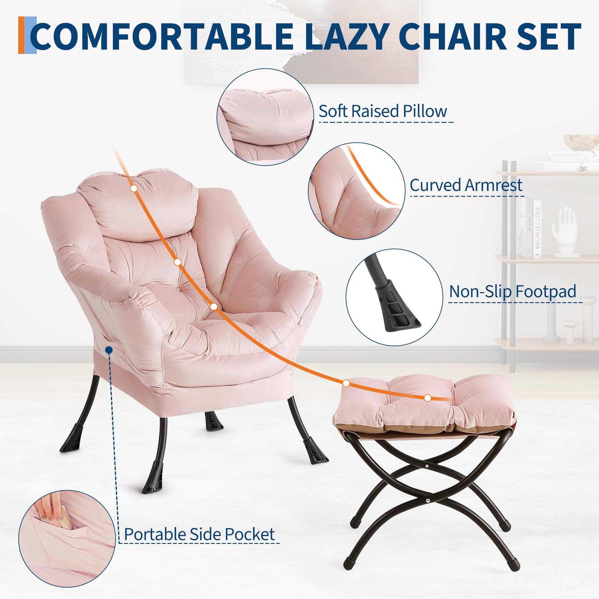 COMFORTABLE LAZY CHAIR SET

- Soft Raised Pillow
- Curved Armrest
- Non-Slip Footpad
- Portable Side Pocket