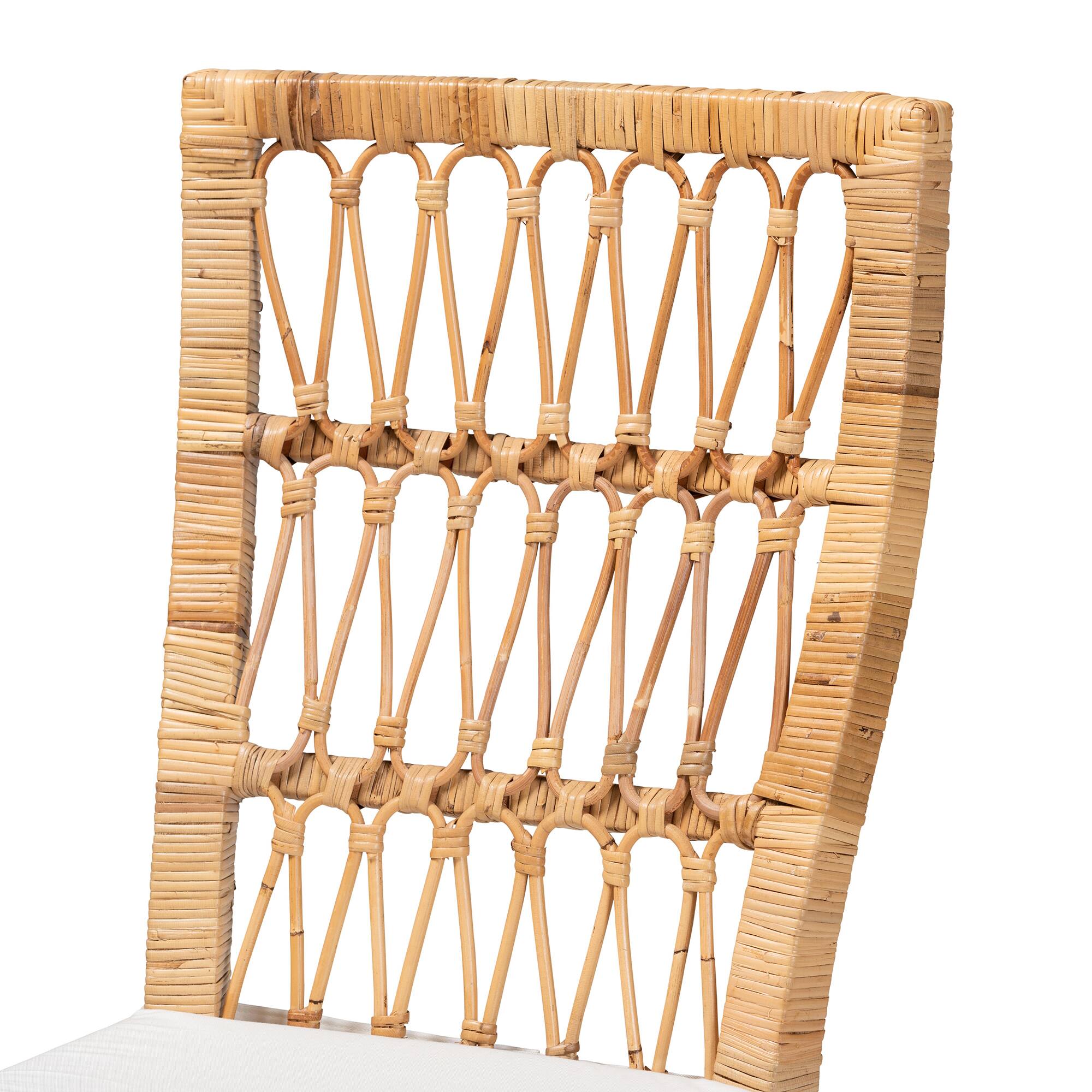 Back. bali & pari - Sullivan Modern Bohemian Rattan 2-Piece Dining Chair Set - White/Natural Brown.