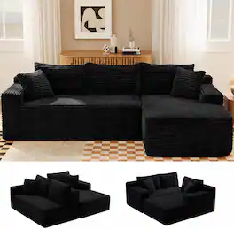 Anysun - 106.3" Modular Right Facing Cloud Combination Sofa – L-Shaped Living Room Sofa with Recliner, Modern Minimalist Design - Black