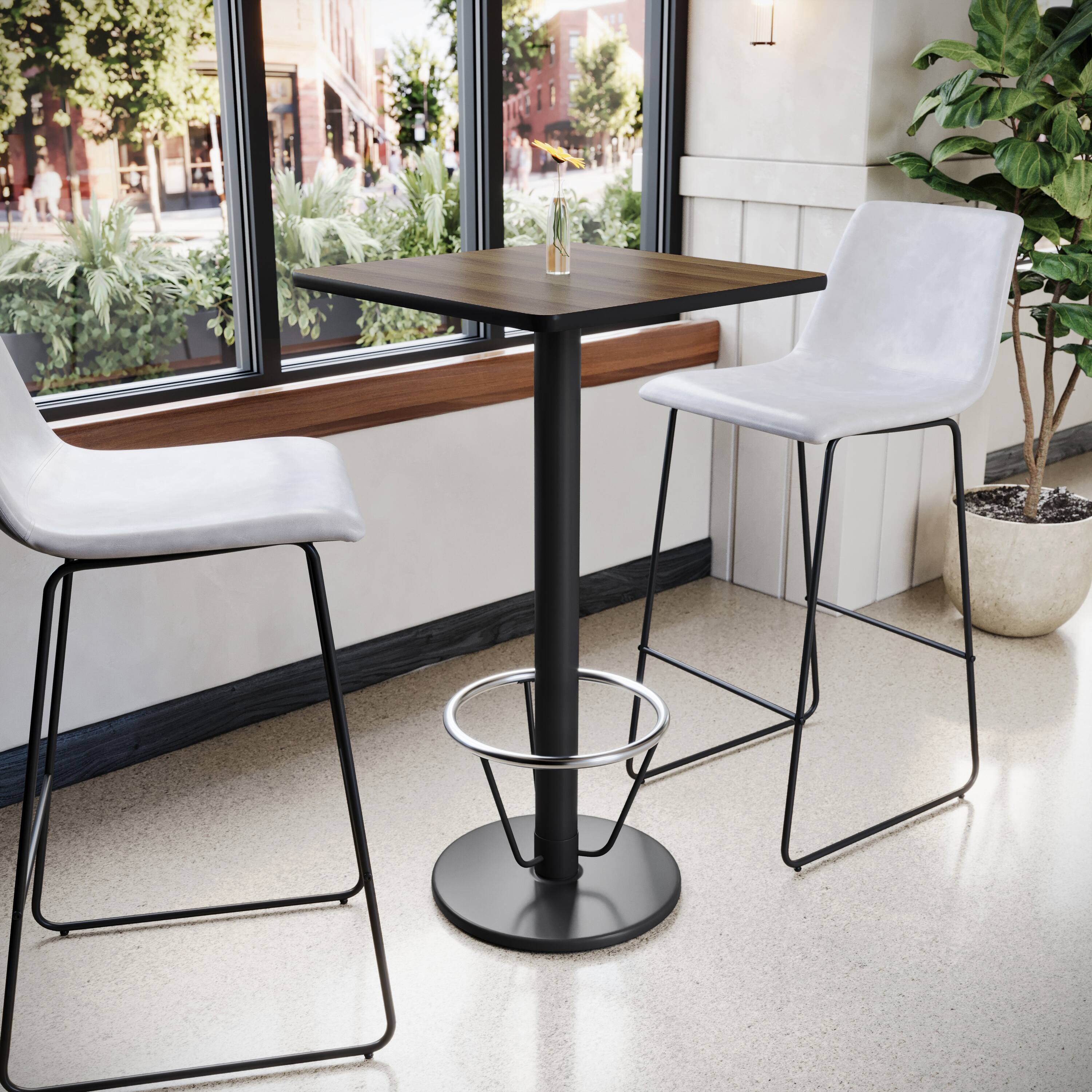 Alt View 1. Emma + Oliver - 24" Square Laminate Bar Table with 18" Round Foot Ring Base - Walnut.