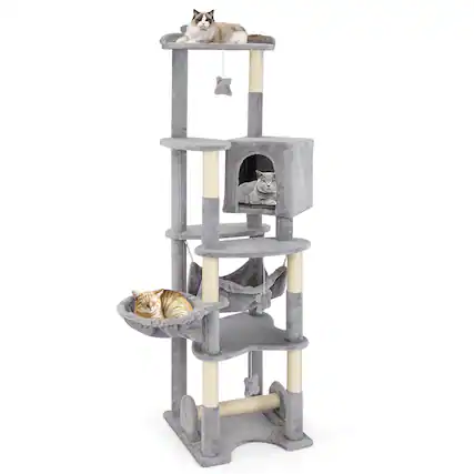 Front. Gymax - Gymax 69'' Tall Cat Tree w/ Top Perch Cozy Condo Basket Bed Hammock Basket Bed Indoor.