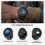 The image features a person wearing a Garmin watch on their wrist. The watch displays a time of 5:56 and is connected to the Garmin Connect app. The watch is also equipped with smart notifications and contactless payments. The person is likely staying connected on the go with the help of this smartwatch.