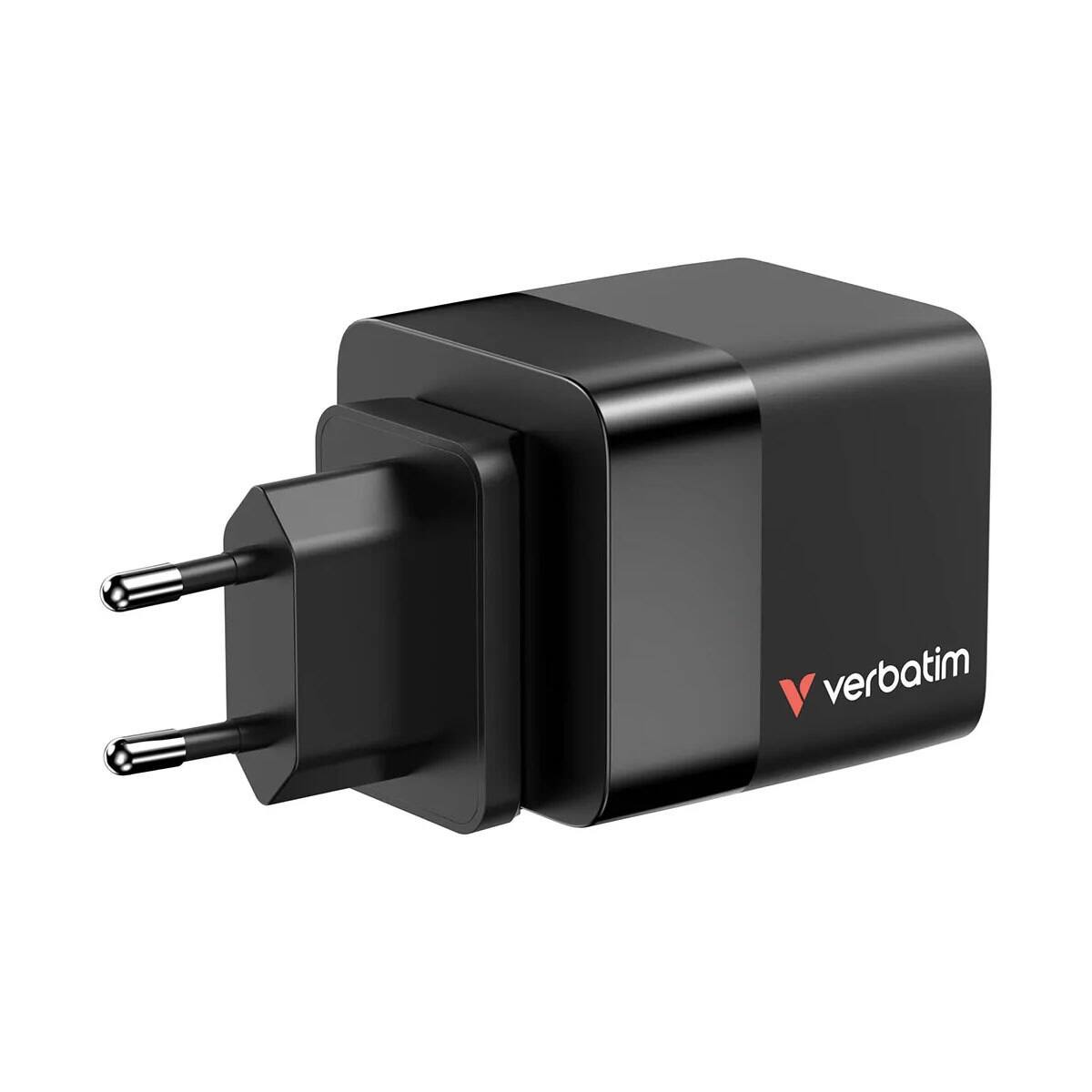 Alt View 6. Verbatim - Verbatim 65W 2-Port GaN Wall Charger with Retractable USB-C Cable - Black.