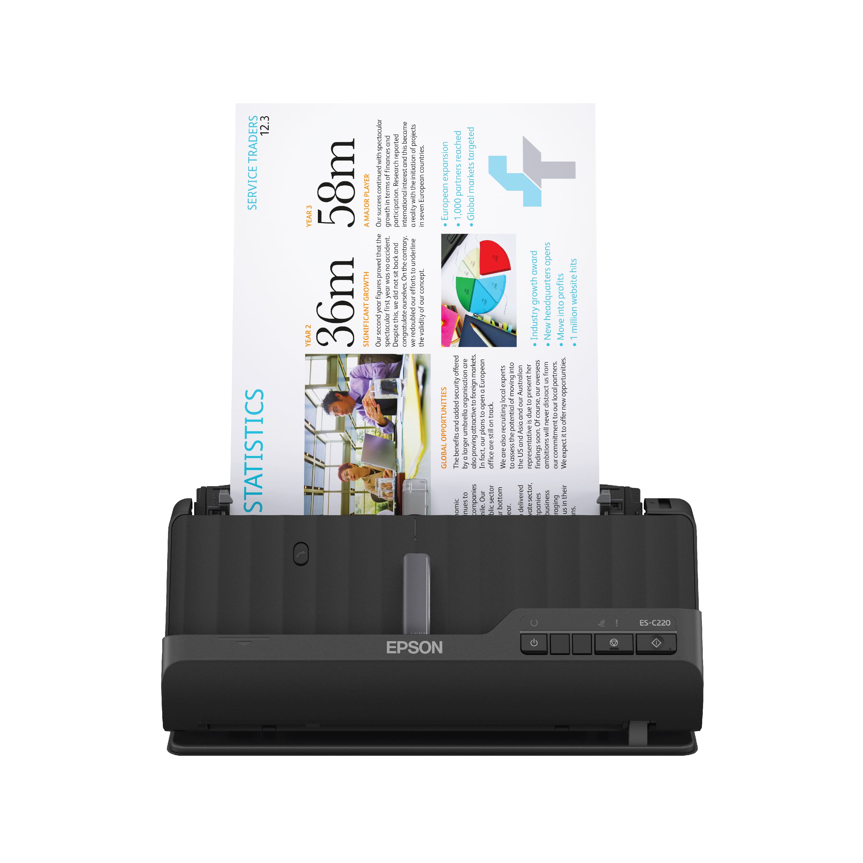 Epson - WorkForce ES-C220 Compact Desktop Document Scanner - Black - Front_Zoom