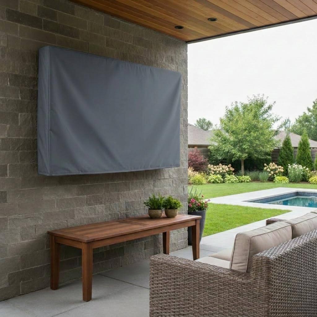 Angle. KHOMO GEAR - Outdoor TV Cover 60" to 65" – Weatherproof Protector for Flat Screen TVs - Gray.