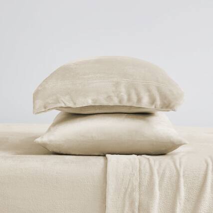 Front. Sweet Home Collection - Ultra Soft Microplush Solid Fleece Sheet Set, Full - Beige.