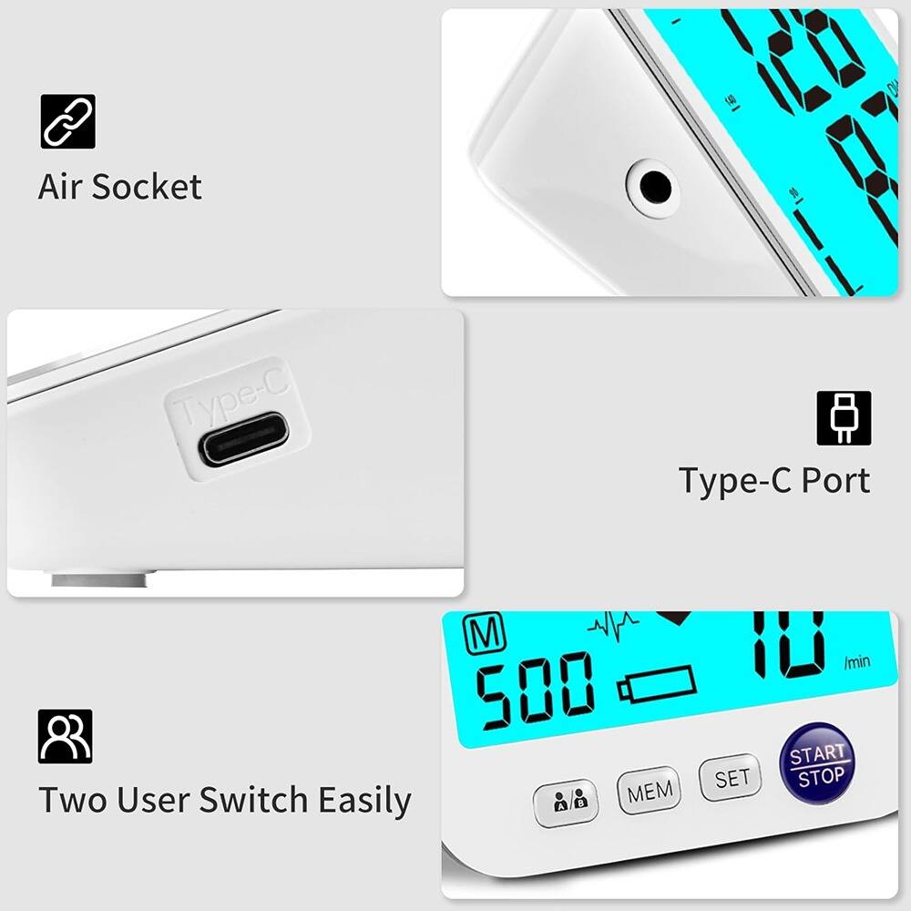 - Air Socket
- Type-C Port
- Two User Switch Easily
- 500
- START STOP
- MEM
- SET