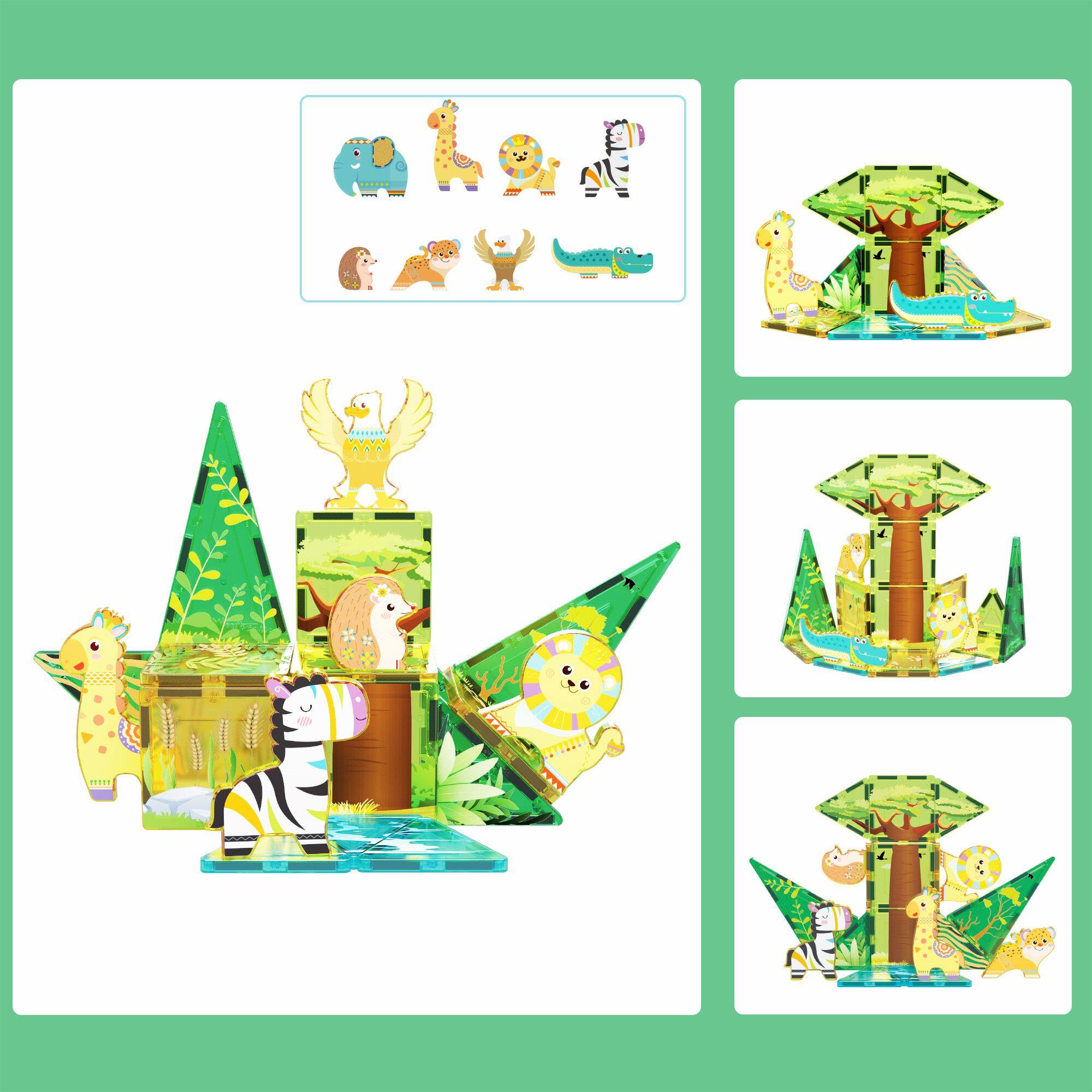 Alt View 3. PicassoTiles - PICASSO-TILES Magnetic Tiles for Kids – Safari Animals Theme 26PCS STEM Construction Building Blocks Educational Toy.