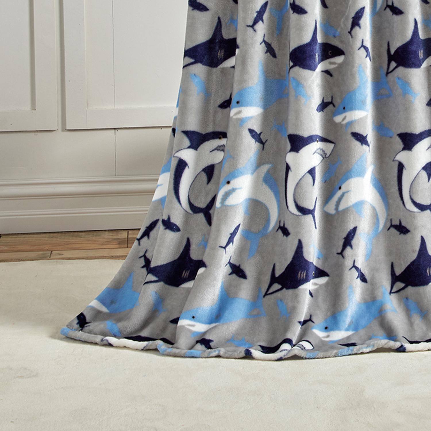 Alt View 2. Noble House - Plazatex Shark Plush Decorative All Season Plum Throw Blanket 50" x 60" Blue - Blue.