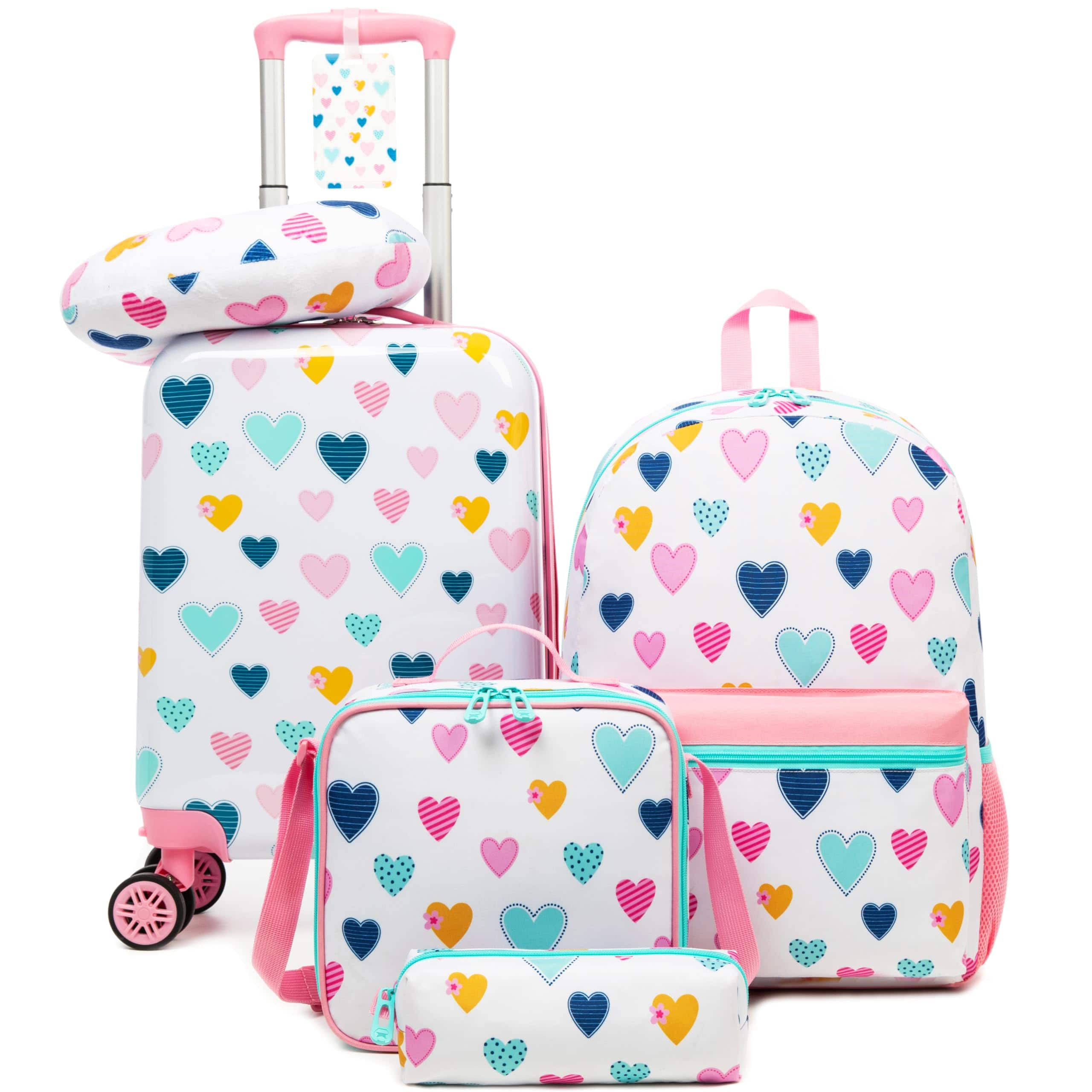 Dapper Styles - Kid's Luggage Set 5 Piece Suitcase 16" Hardside gift packageluggage inch which - 05 White Love