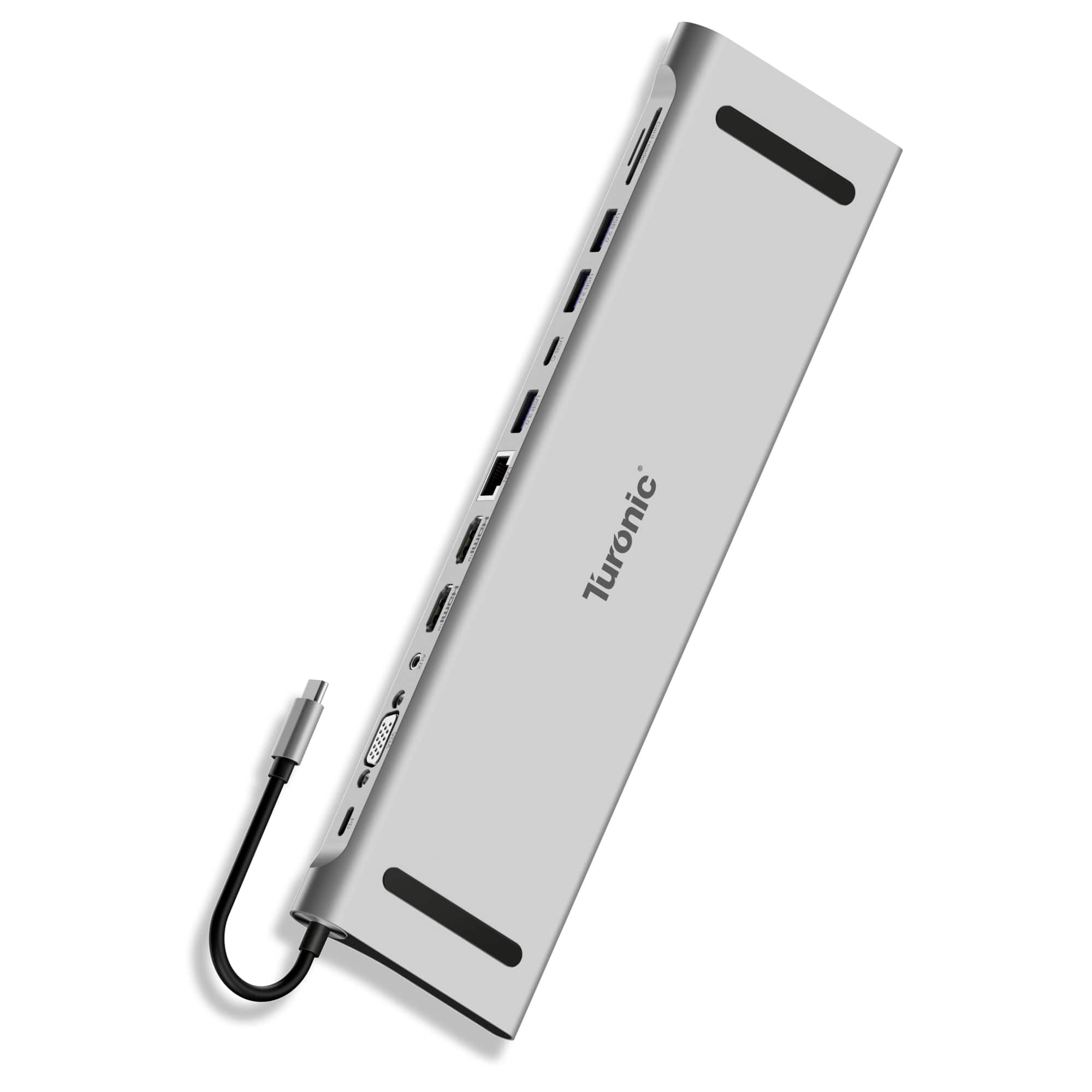 Turonic - BYL-2003U2 Universal Docking Station 12-in-1 USB-C Hub, 100W PD, Dual HDMI™ 4K@30Hz, VGA, Ethernet - Silver
