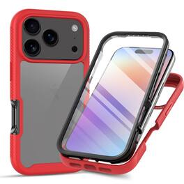 Dteck - For iPhone 17 Pro Max Case with Built-in Screen Protector Clear Slim Shockproof Rugged Heavy Duty Bumper Cover - Red