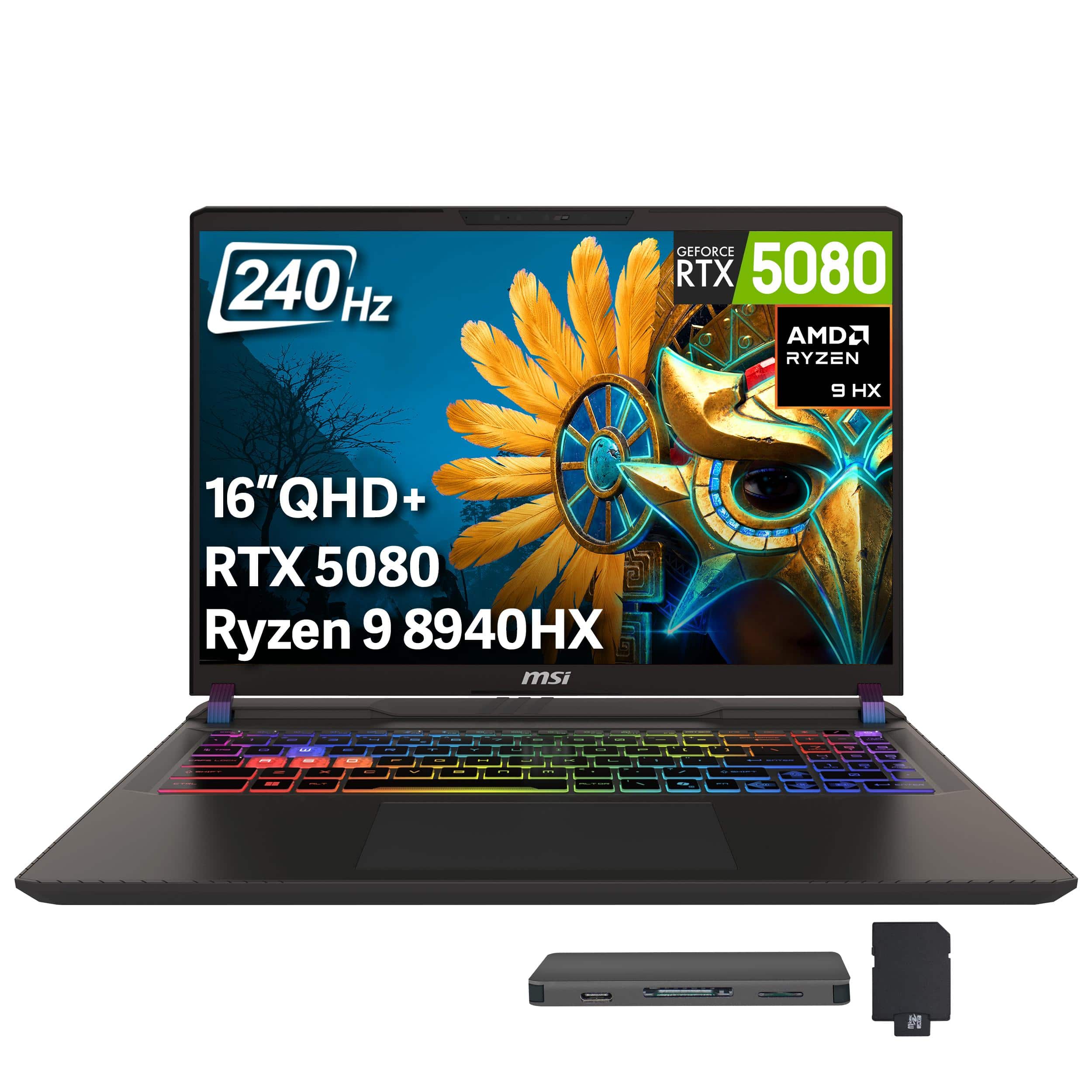 240 Hz  
GEFORCE RTX 5080  
AMD RYZEN 9 HX  
16" QHD+  
RTX 5080 Ryzen 9 8940HX  
msi