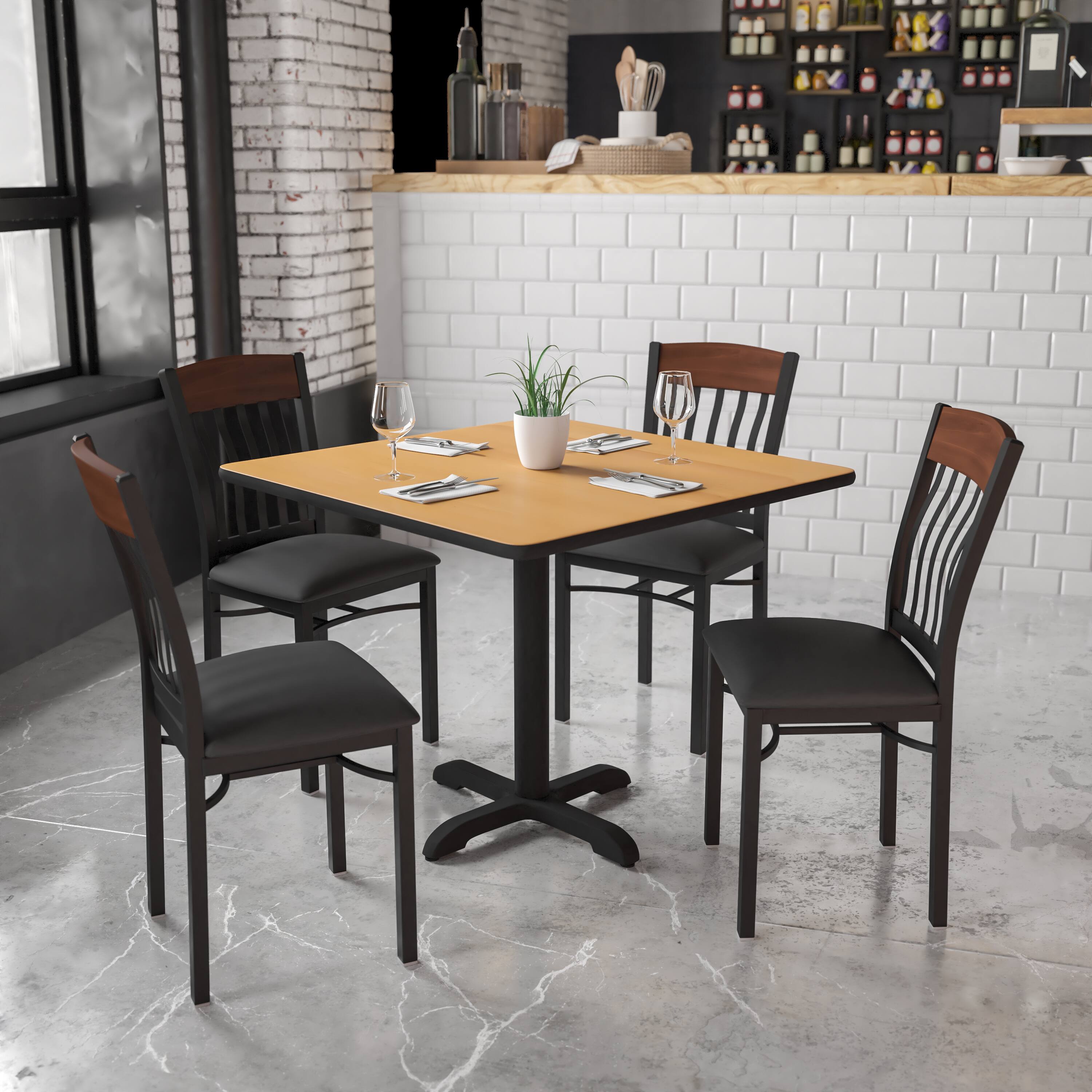 Alt View 1. Emma + Oliver - Vertical Back Metal Restaurant Dining Chair with Vinyl Seat - Walnut.