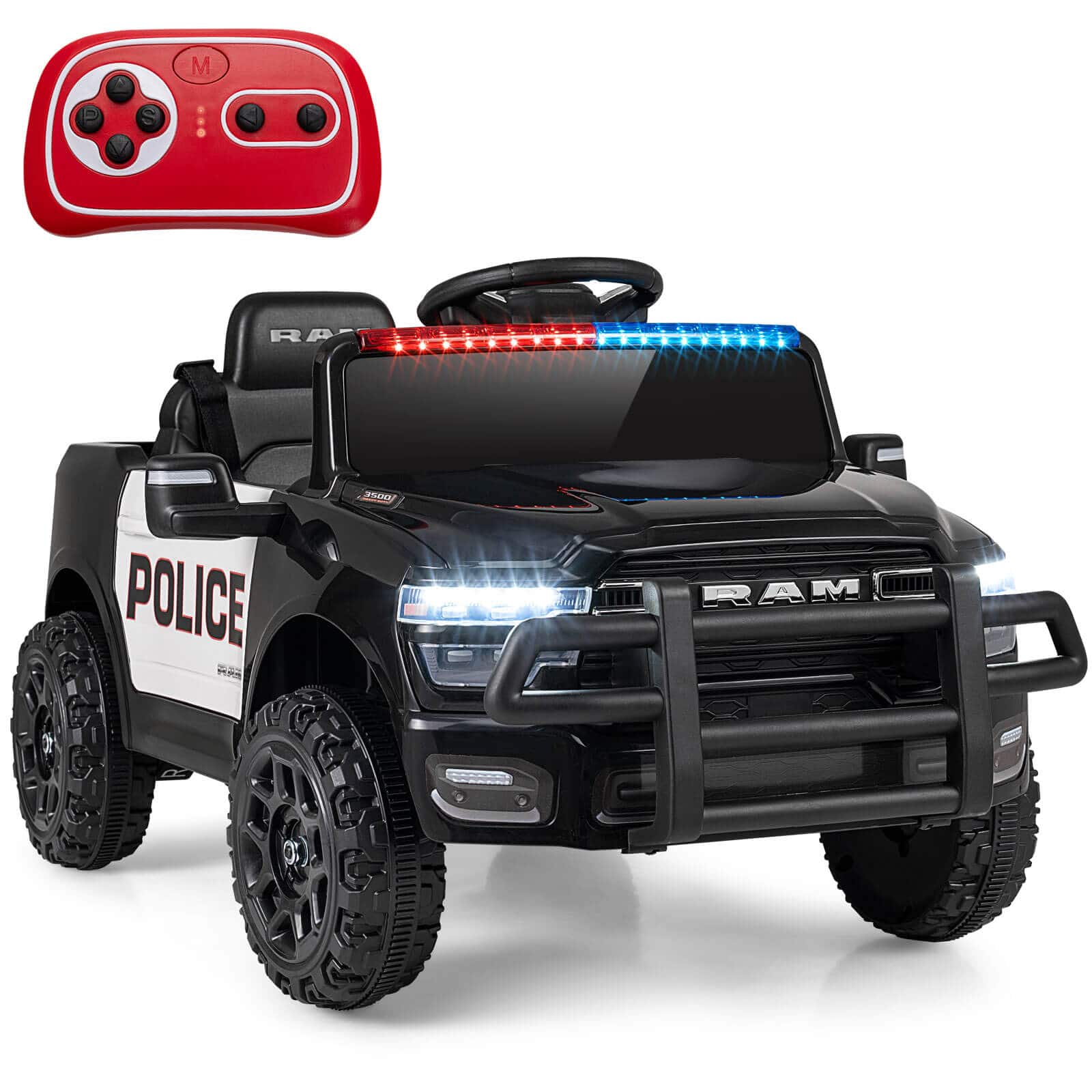 Costway - Licensed RAM 3500 Electric Vehicle with Remote Control LED Lights Music Soft Start - Black