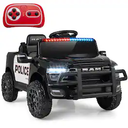Costway - Licensed RAM 3500 Electric Vehicle with Remote Control LED Lights Music Soft Start - Black