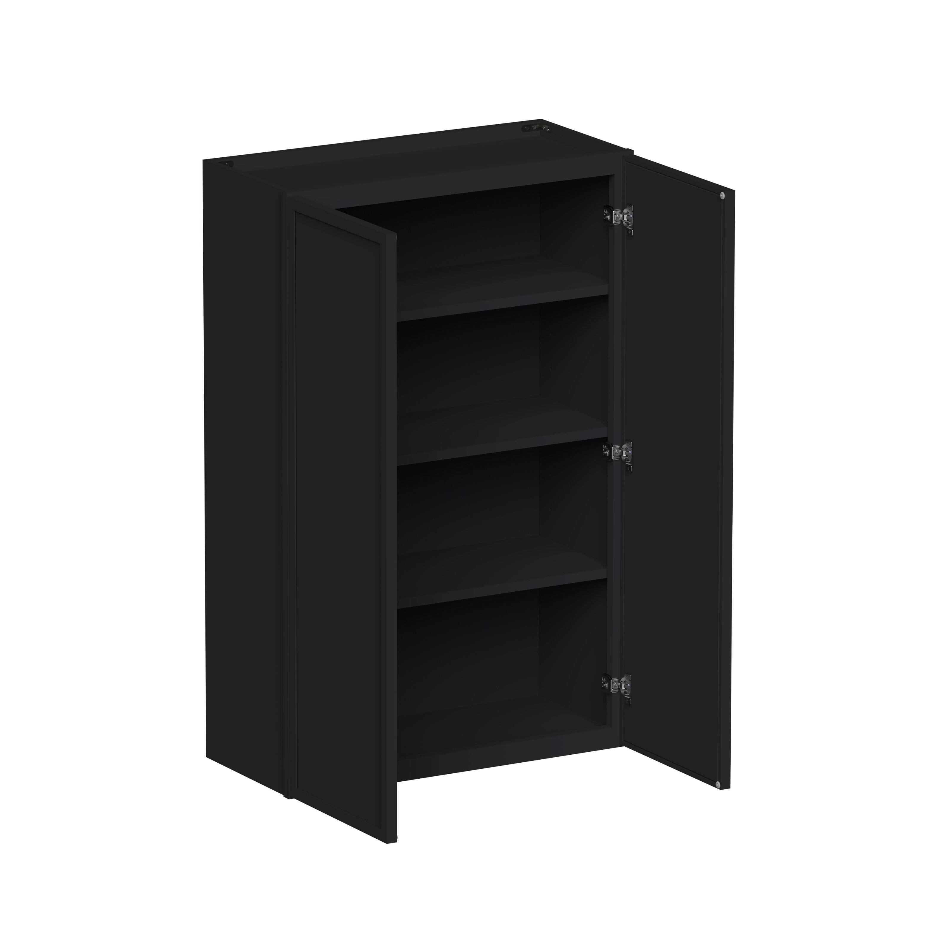 Angle. Boyel Living - 27-in W x 42-in H x 12-in D Shaker RTA Kitchen Wall Cabinet with Soft-Close - Black.