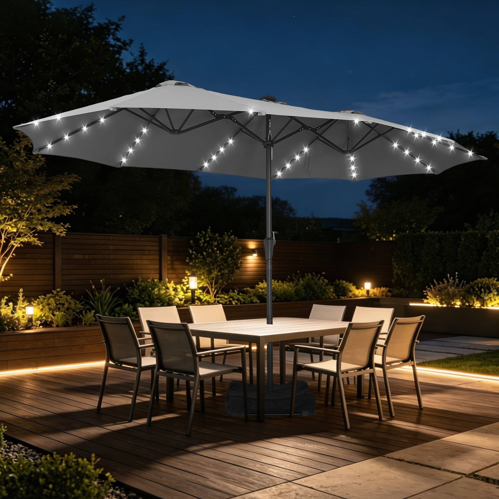 Alt View 3. Ainfox - Ainfox 15 x 9FT  Double Sided Patio Umbrella Outdoor Large Umbrella with Optional Solar LED Lights & Base - Gray-with Light.