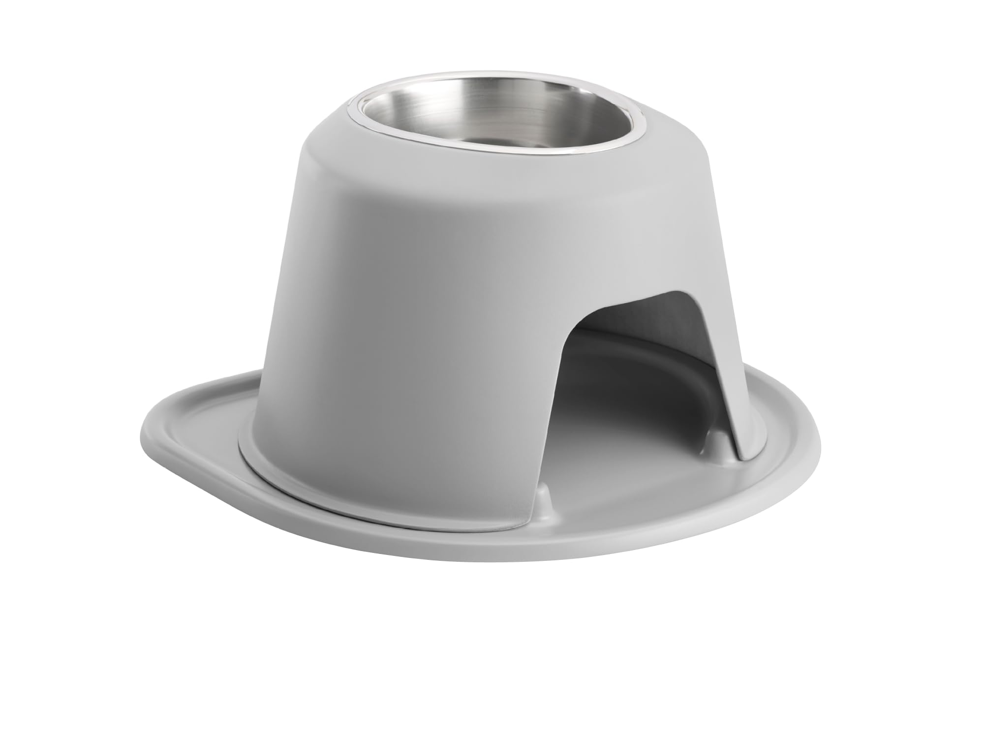 Front. WeatherTech - Single High Pet Feeding System | Elevated Pet Bowl - 8" High Stand - Light Grey - 32 oz (4 Cup) Stainless Steel Bowl - Light Grey.