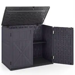WELLFOR - 20 Cu.Ft Horizontal Resin Storage Shed with Adjustable Shelf - Brown