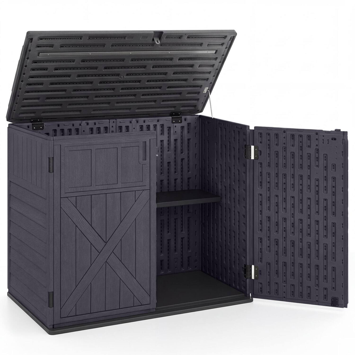 Front. WELLFOR - 20 Cu.Ft Horizontal Resin Storage Shed with Adjustable Shelf - Brown.