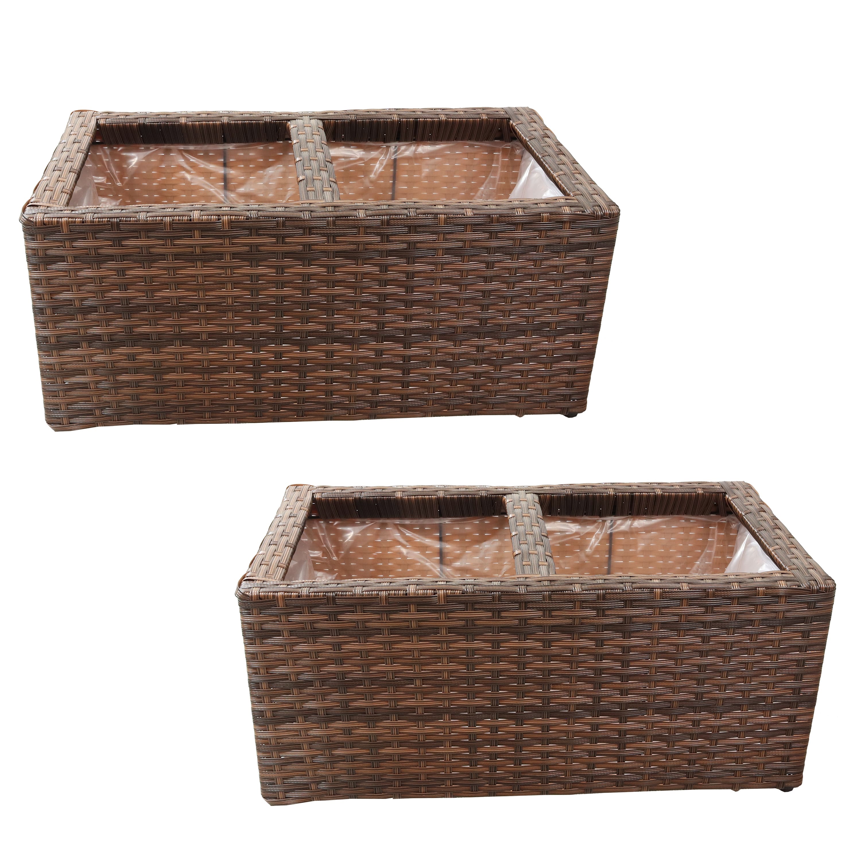 Sunnydaze - Polyrattan Indoor Rectangle Planter - Set of 2 - Brown price history on PriceWatchPro