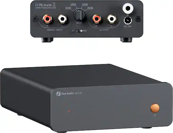 CE FC RoHS
www.FOSIAUDIO.COM
48DB 38DB 56DB 66DB
R L
MM/MC INPUT GAIN MC MM R L OUTPUT
AC 16V
Fosi Audio BOX X5