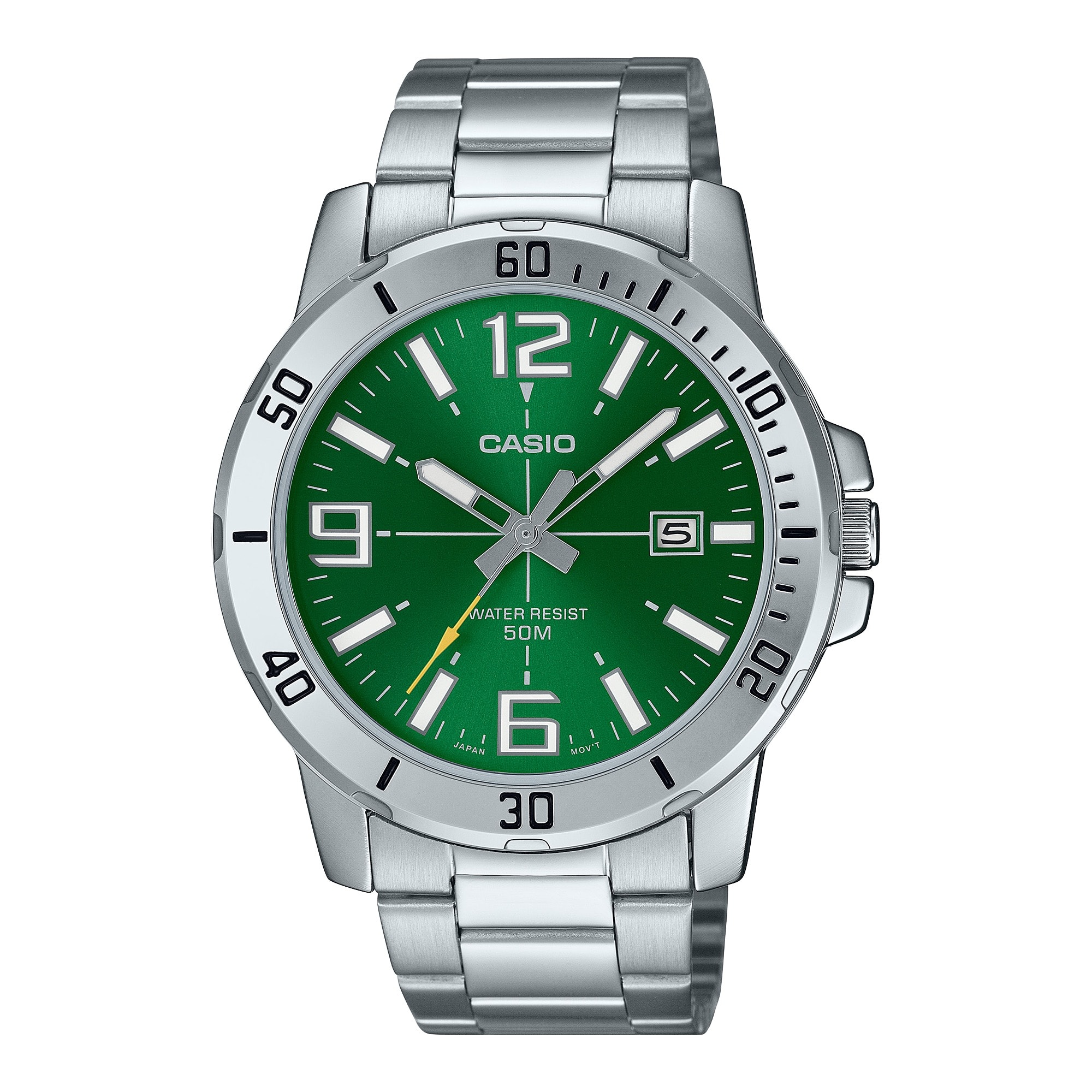Casio - Men’s Green Dial Stainless Steel Analog Watch - MTP-VD01D-3BVUDF - Silver