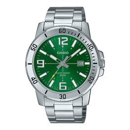 Casio - Men’s Green Dial Stainless Steel Analog Watch - MTP-VD01D-3BVUDF - Silver