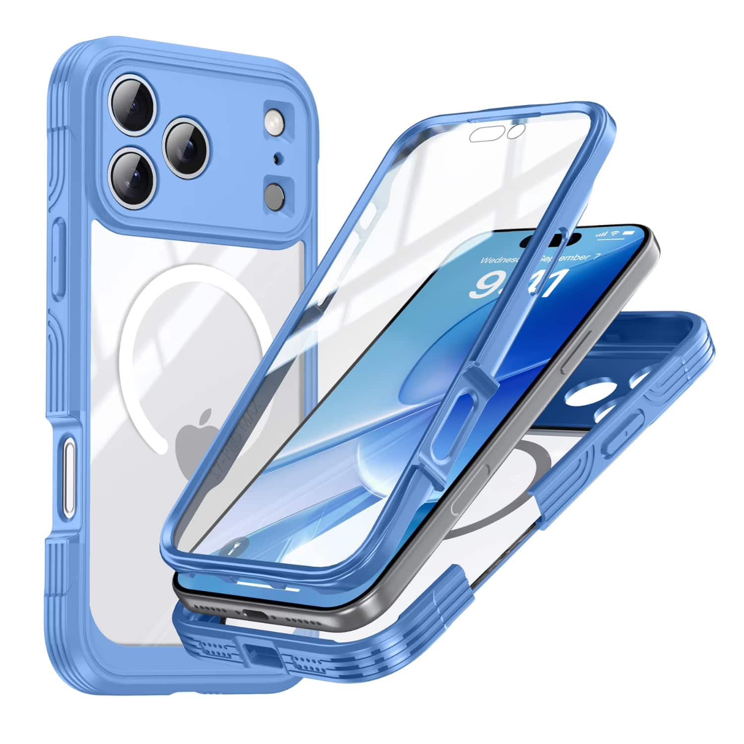 Stock Preferred - iPhone 17 Pro Full Body Clear MagSafe Case with Built-in Screen Protector - Blue