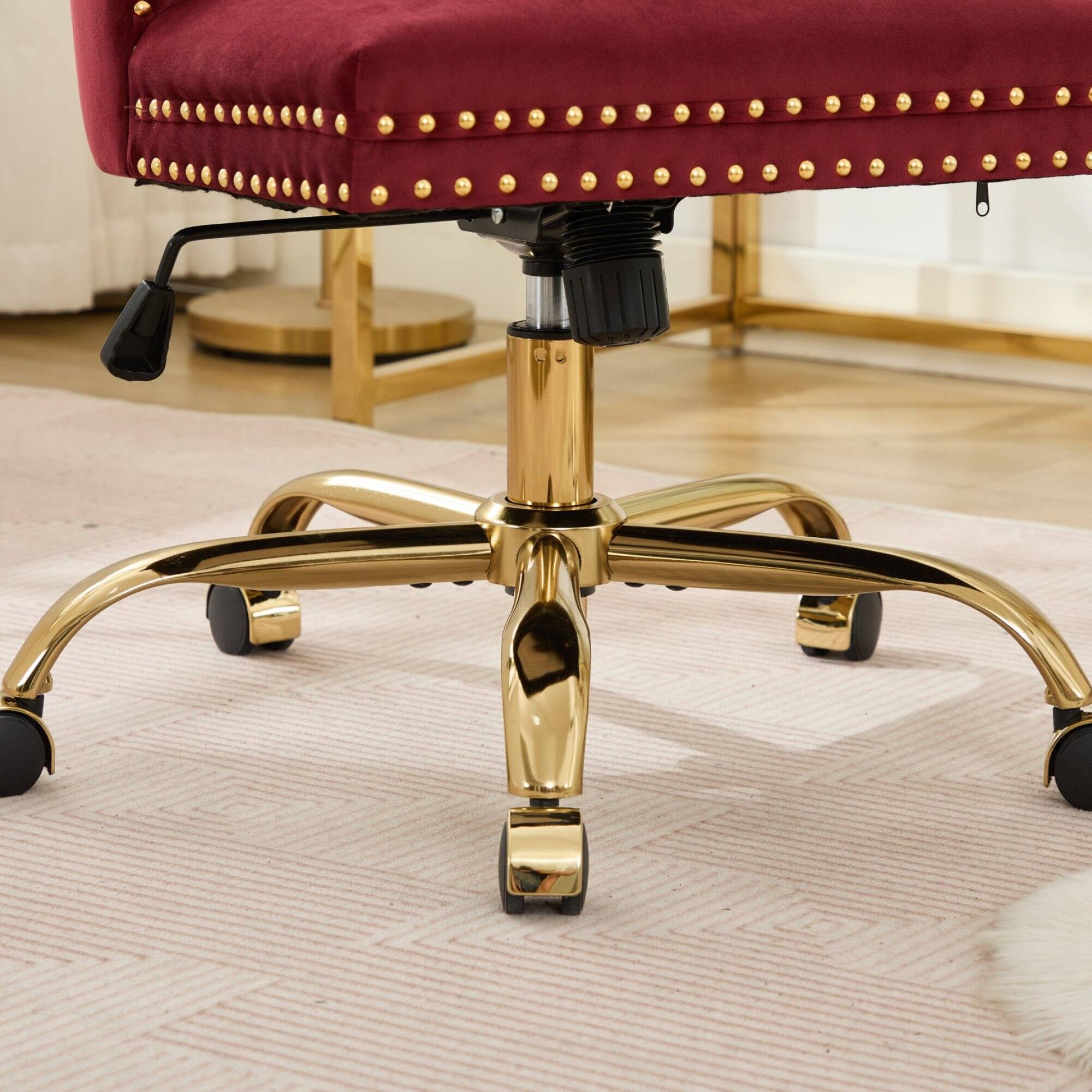 Alt View 9. GOODSILO - Modern Velvet Upholstered Office Chair with Tufted Button Design and Golden Metal Base for Home Workspace - Wine Red.