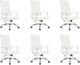 LeisureMod - Set of 6 Benmar High Back Leather Executive Office Chair with Adjustable Height and Ribbed Design Seat & Backrest - White