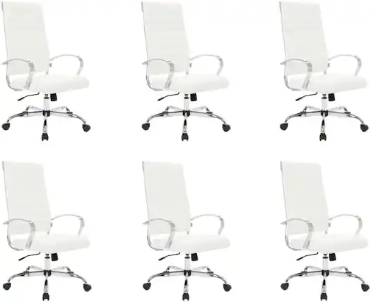 Front. LeisureMod - Set of 6 Benmar High Back Leather Executive Office Chair with Adjustable Height and Ribbed Design Seat & Backrest - White.