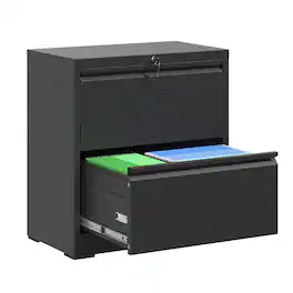 Loheer - 2 Drawer Lateral File Cabinet with Lock Black Steel Filing Cabinet for Home Office