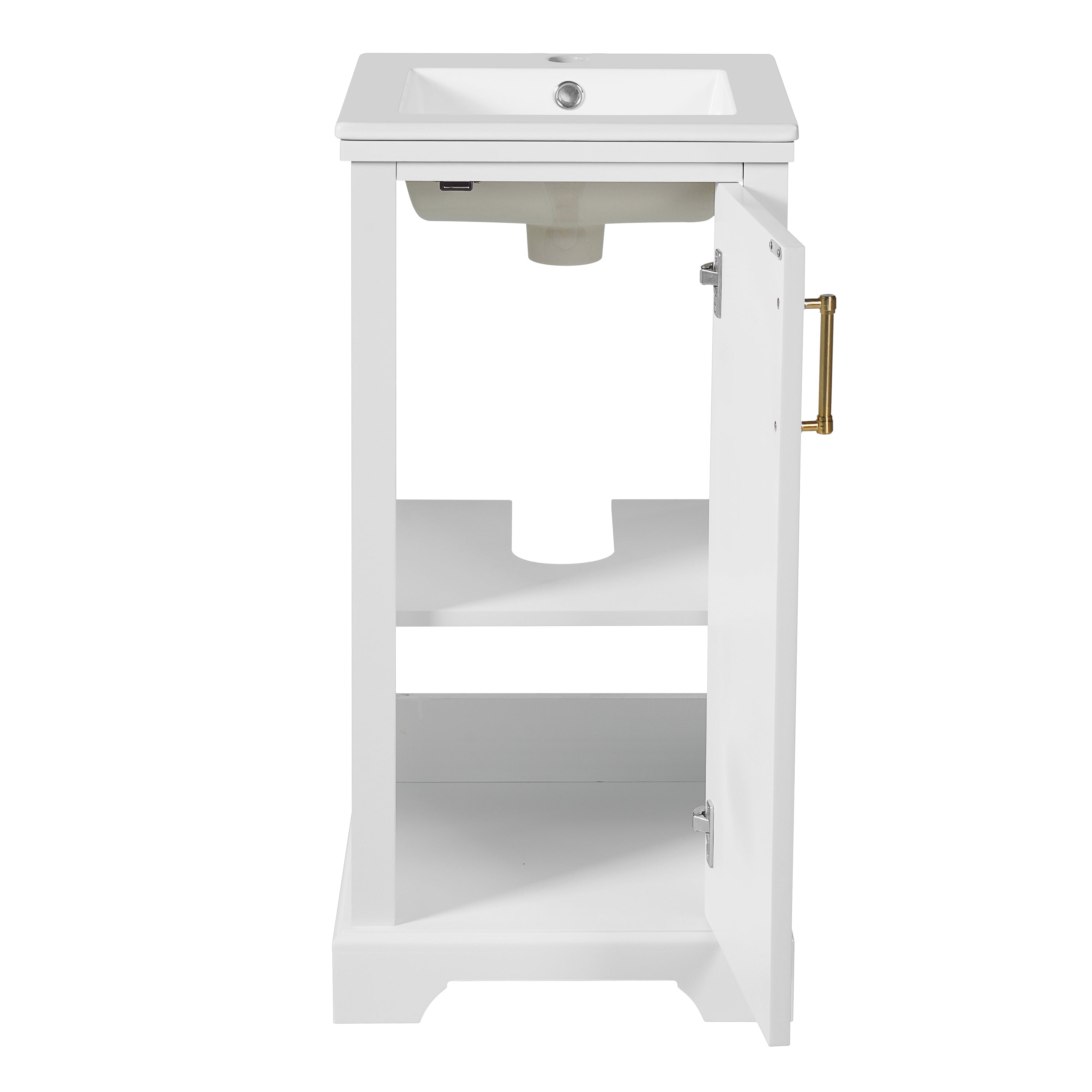 Alt View 10. Boyel Living - 16 Inch French Style Bathroom Vanity with Ceramic Sink and Soft Close Door White - White.