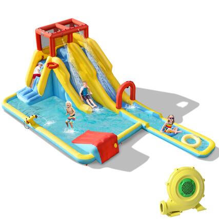 Front. Costway - Costway 7 in 1 Inflatable Dual Slide Water Park Climbing Bouncer W/ 950W Blower - Multicolor.