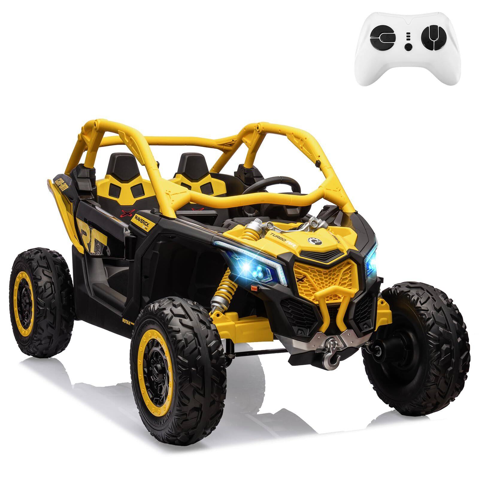 GARVEE - Can-Am 2-Seater 4WD Ride-On UTV Car w/ Remote - 24V Dual Battery,4x200W Motors - 130LB Capacity - Yellow