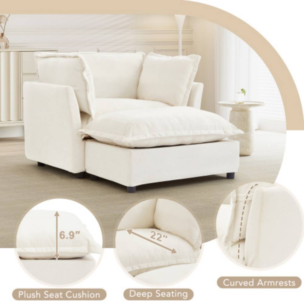 6.9" Plush Seat Cushion  
22" Deep Seating  
Curved Armrests