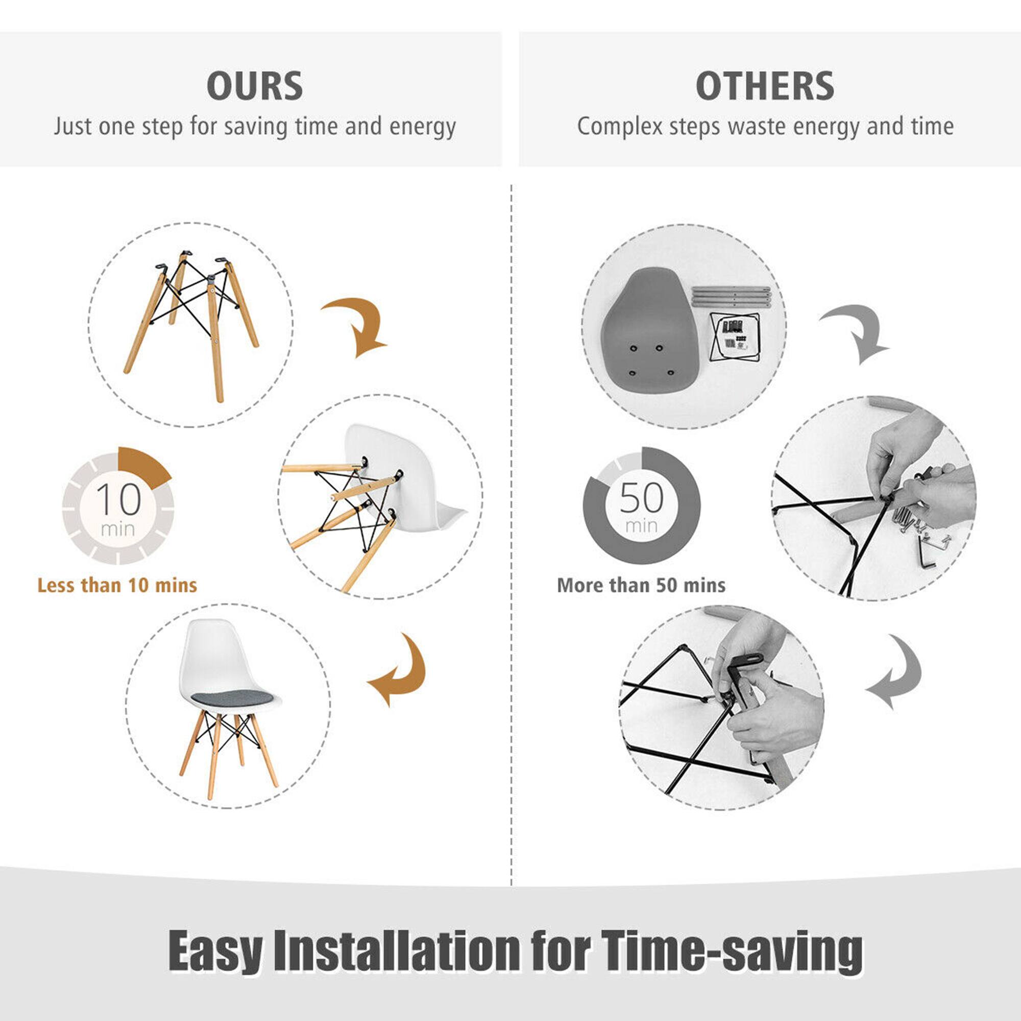 **OURS**  
Just one step for saving time and energy  
Less than 10 mins  
10 min  

**OTHERS**  
Complex steps waste energy and time  
More than 50 mins  
50 min  

**Easy Installation for Time-saving**