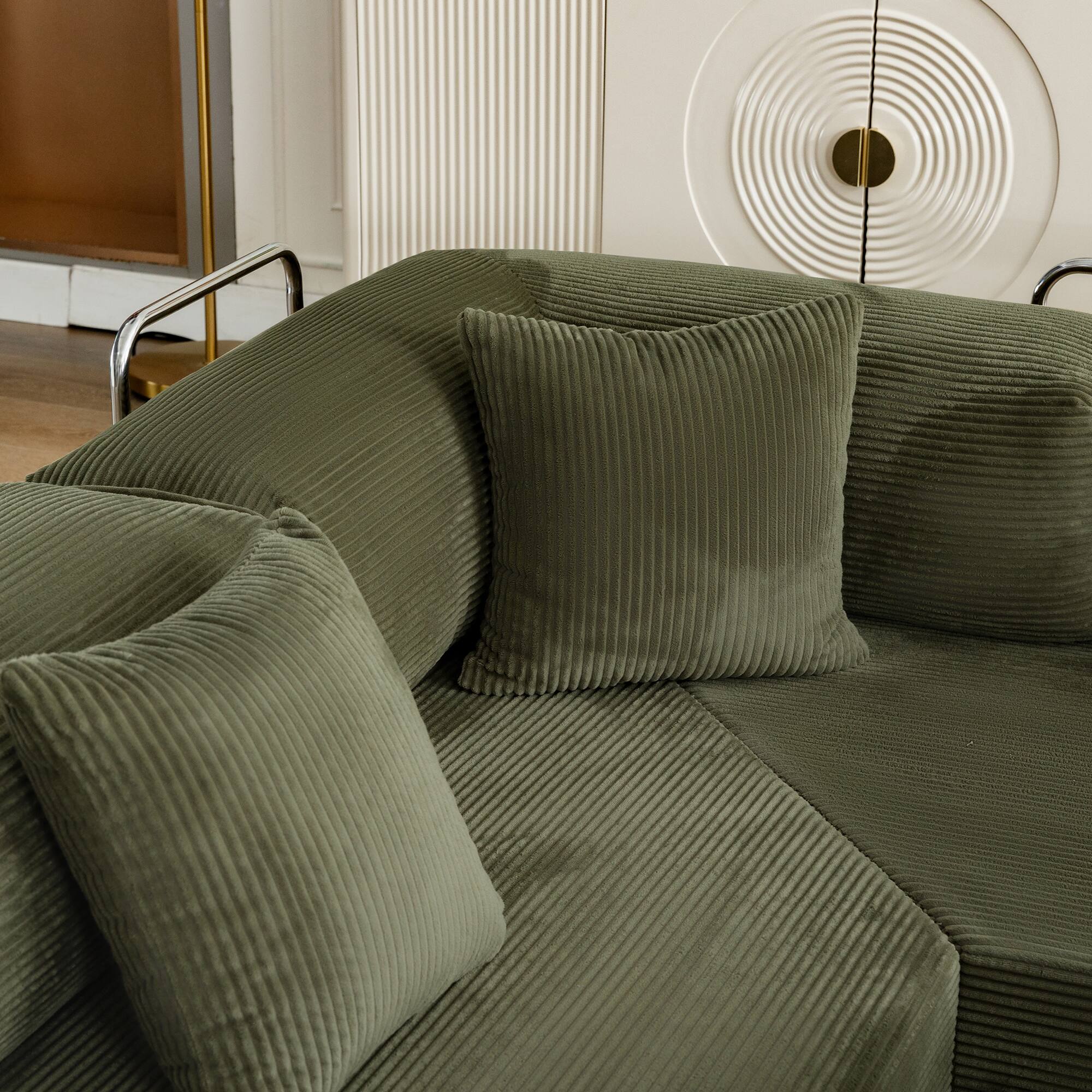 Angle. KERDOM - Oversized Big Family Sofa Couch, 170 inches Extra Long Convertible Sofa Bed Sleeper Sectional Floor Building Block Couch - Olive Green.