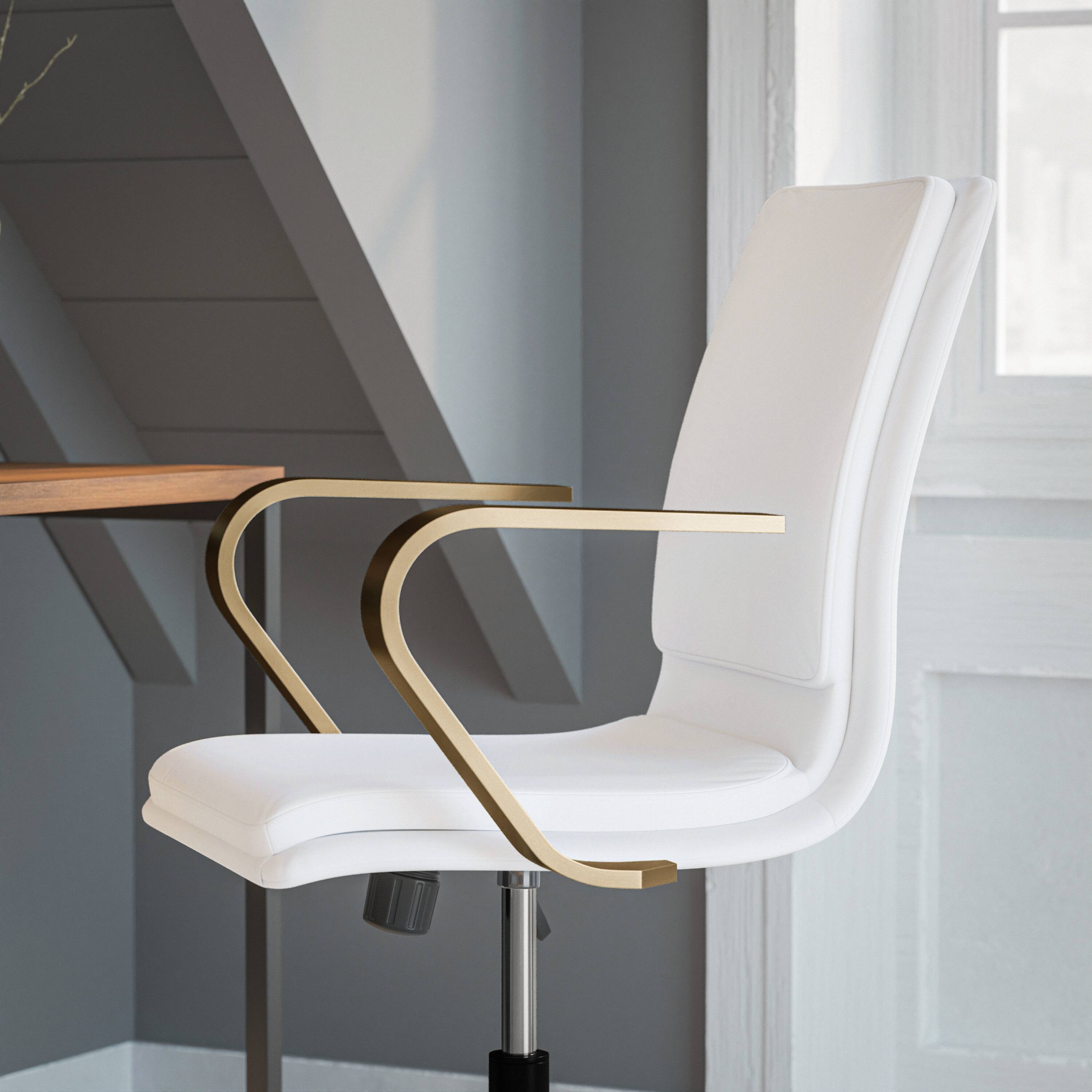 Alt View 15. Alamont Home - James Designer Executive Swivel Office Chair with Brushed Gold Arms and Base, White - White/Gold.
