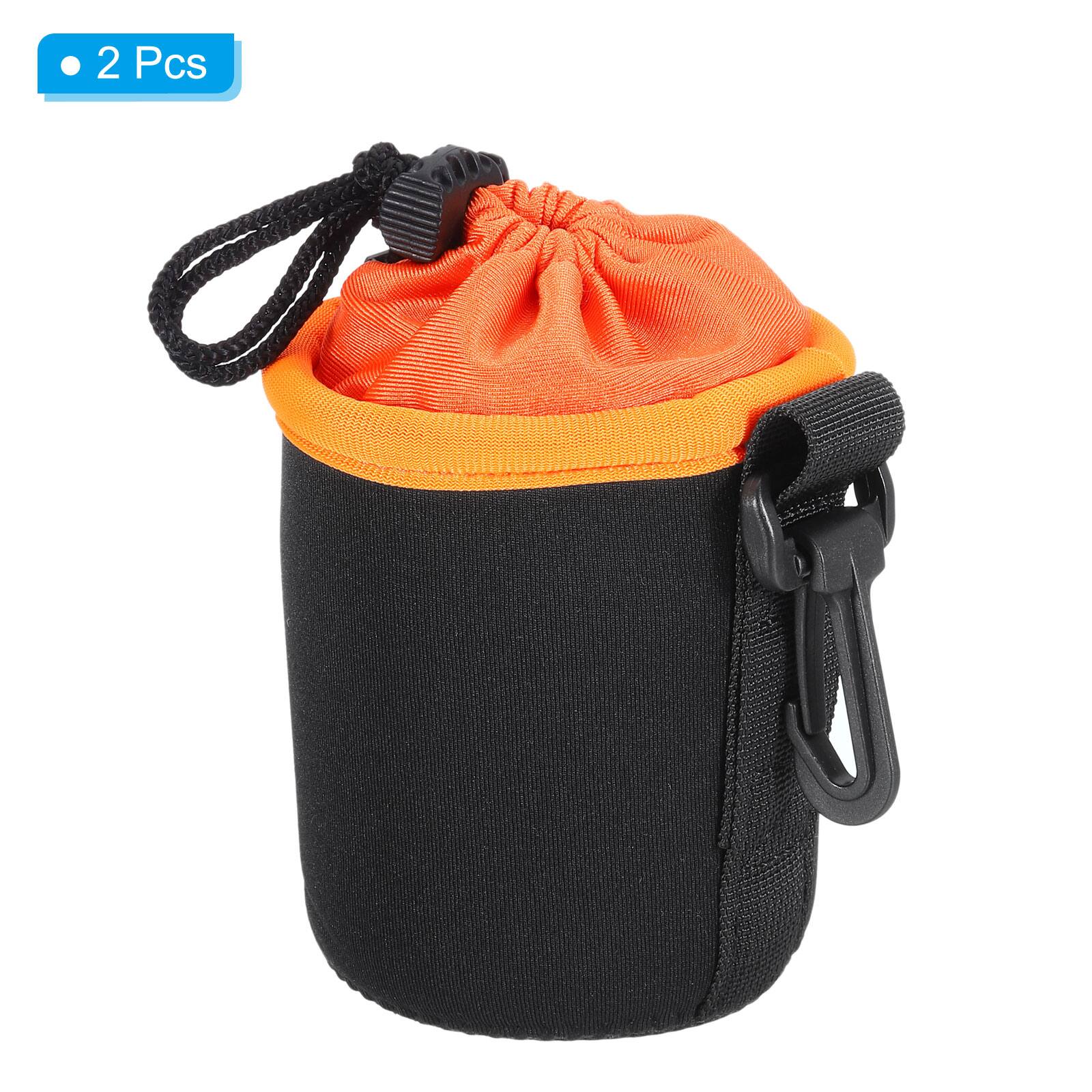 Alt View 2. Unique Bargains - Camera Lens Bag, 2pcs 3"x3.9" Cylindrical Drawstring Pouch with Neoprene for DSLR Lens, Water Coffee Cups - Black Orange.