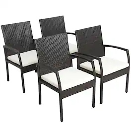 Costway - 4PCS Patio PE Wicker Dining Chairs with Soft Zippered Cushion Armchairs Backyard - Mix Brown,Off White